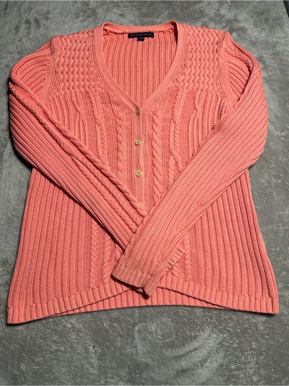 Brooks Brothers Coral-Pink Cable Knit V-Neck Sweater